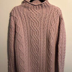 Aran Sweater Market 100% Merino Wool Long Sweater – Light Pink, Size L